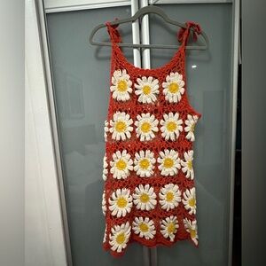 Anthropologie White and Orange Cropped Graphic Tank Dress